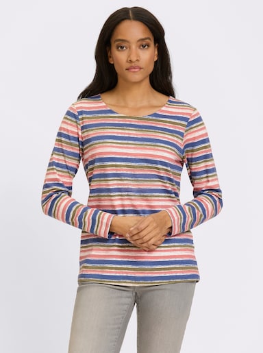 heine Shirt met lange mouwen in streepjeslook - rookblauw/rozenhout gestreept