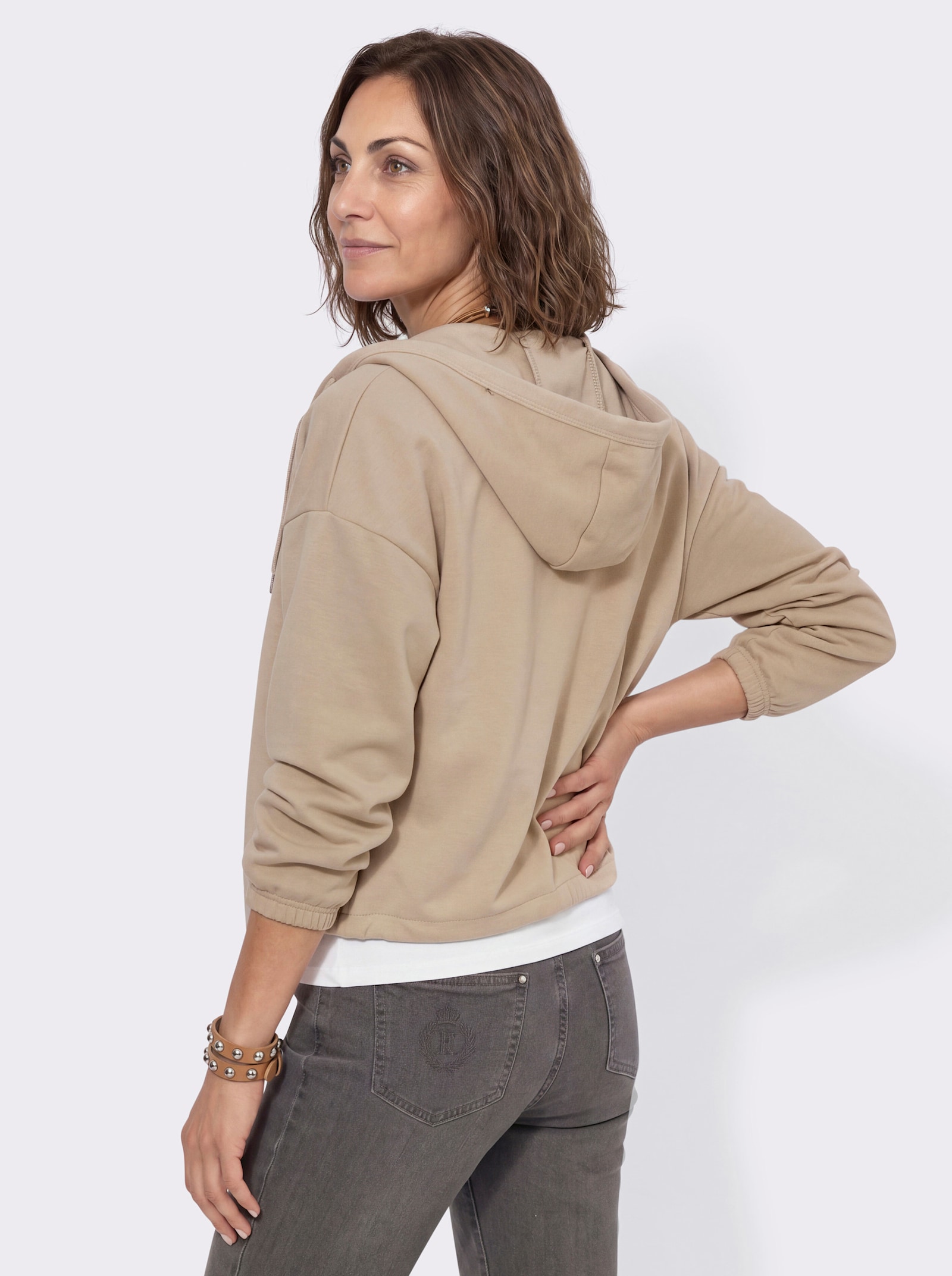 Shirtjacke mit Kapuze - beige