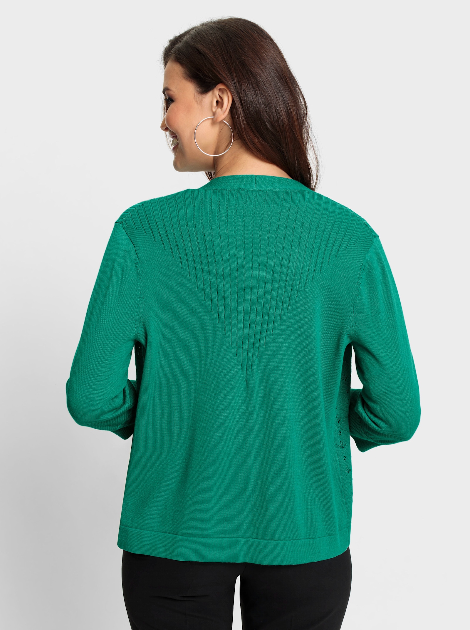 Ajourstrickjacke in kürzerer Form - smaragd
