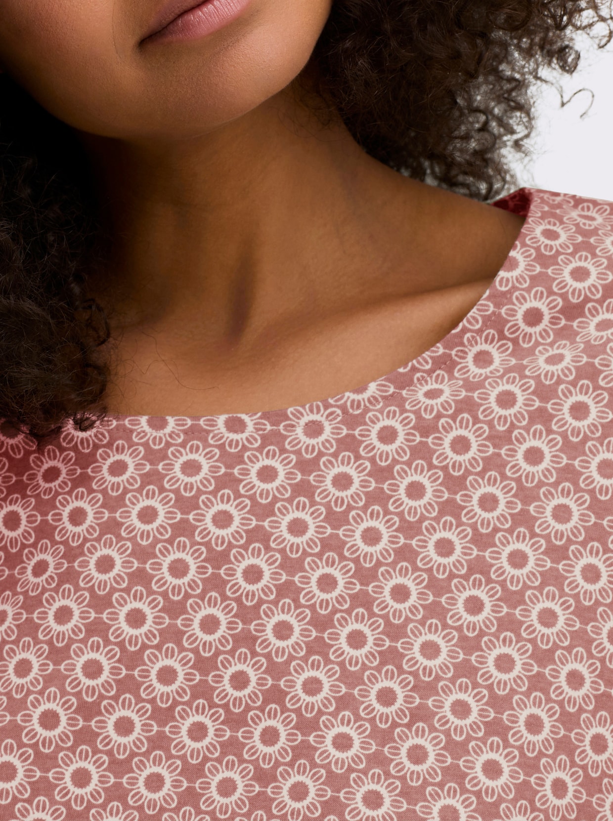 Langarmshirt im Minimal-Dessin - rosenholz-ecru-bedruckt