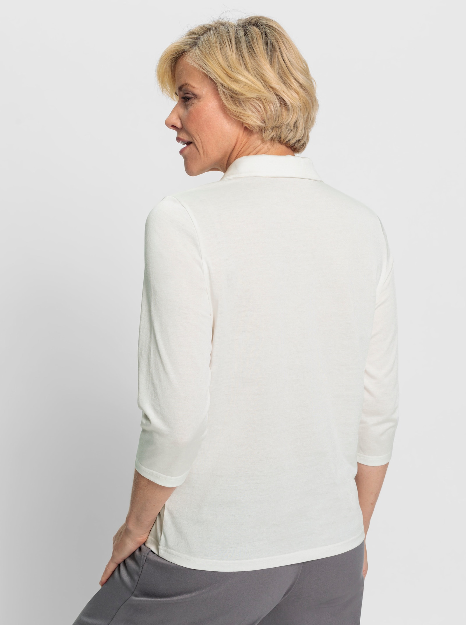 Poloshirt mit Spitzenborte - ecru