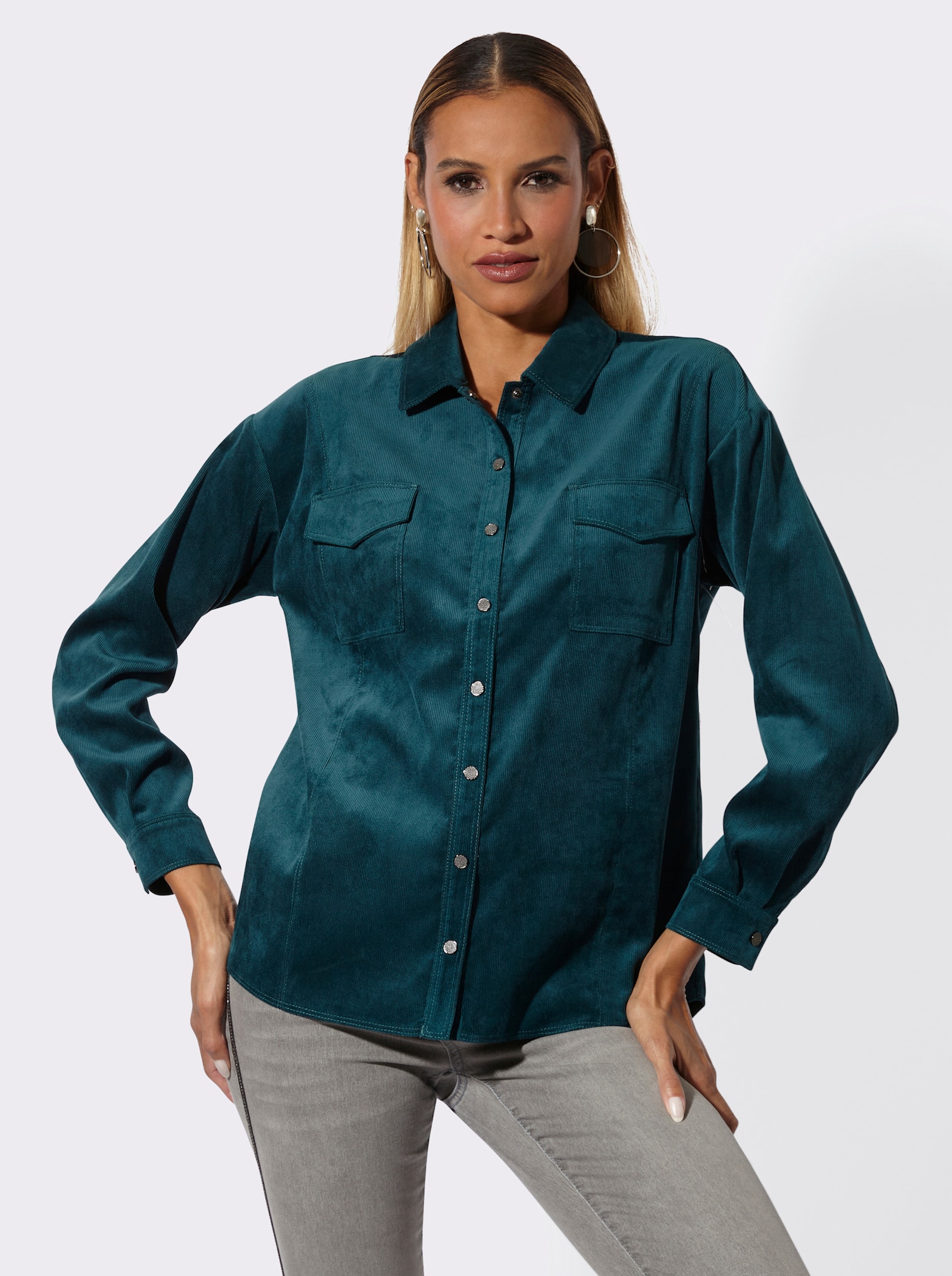 Hemdbluse aus Cord - petrol