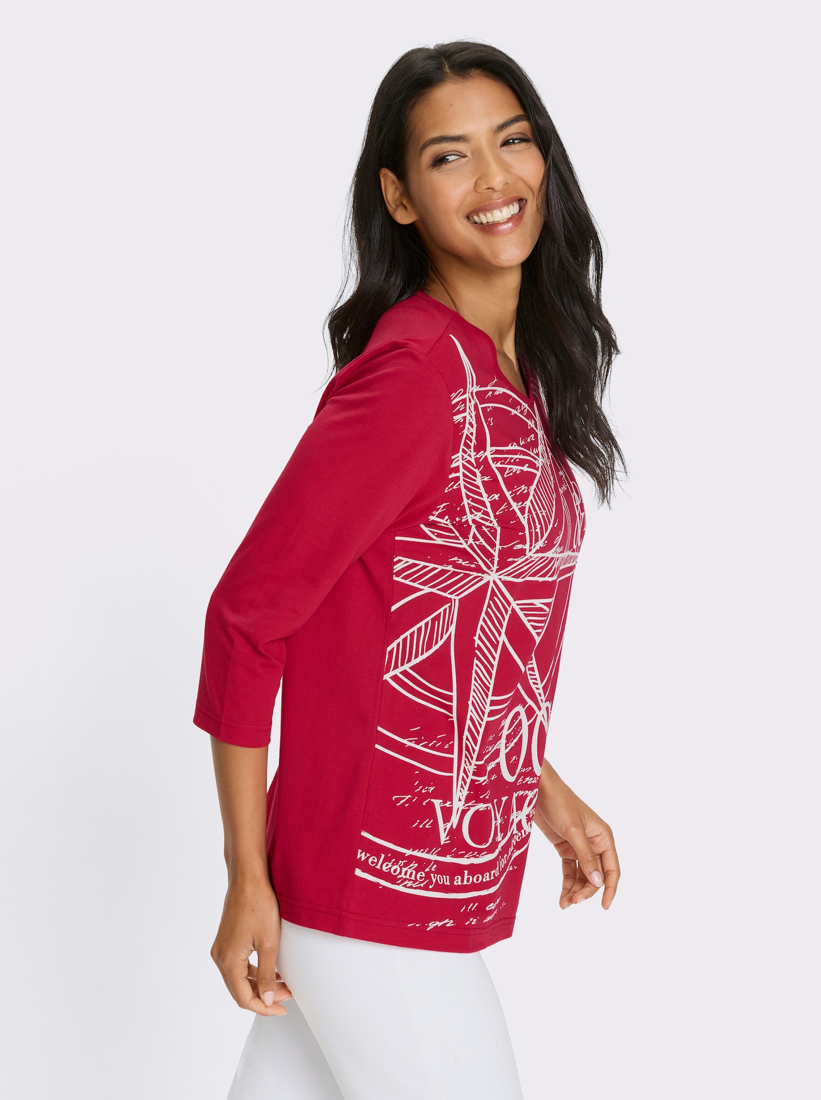 3/4-Arm-Shirt mit platziertem Print vorne - rot-weiss