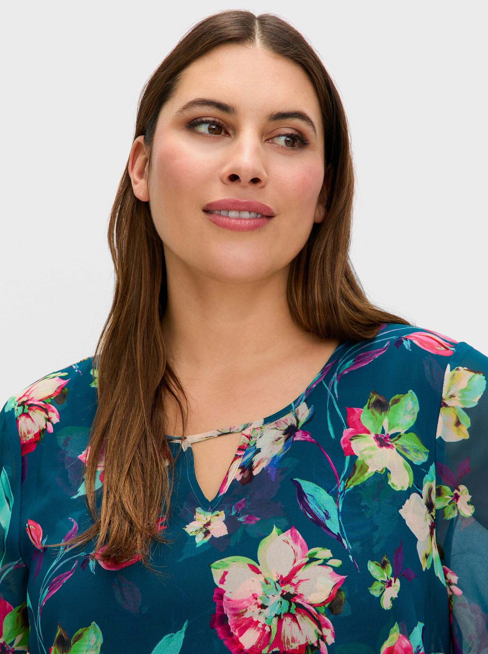 sheego Tunika aus Chiffon - dunkelpetrol-gemustert