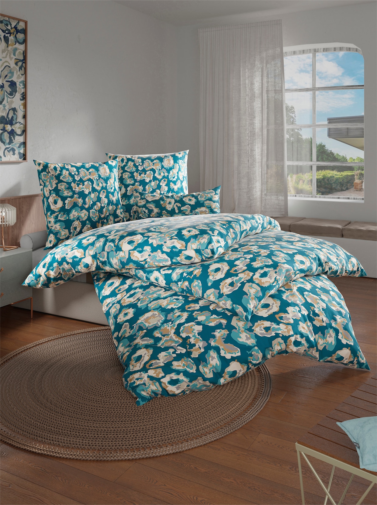 wäschepur Bettwäsche - champagner-türkis-bedruckt