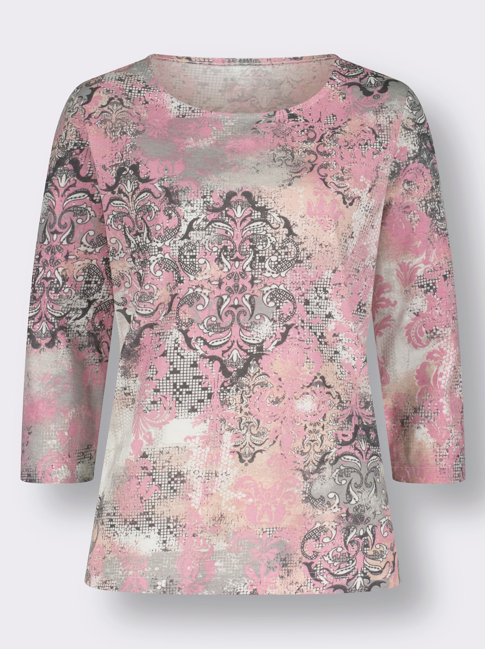 Shirt met 3/4-mouwen en fantasierijke print - oudroze/steengrijs bedrukt