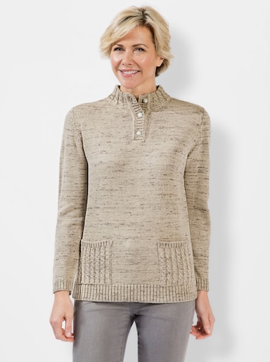 Stehkragenpullover aus Merino-Wolle - sand-dunkeltaupe-meliert