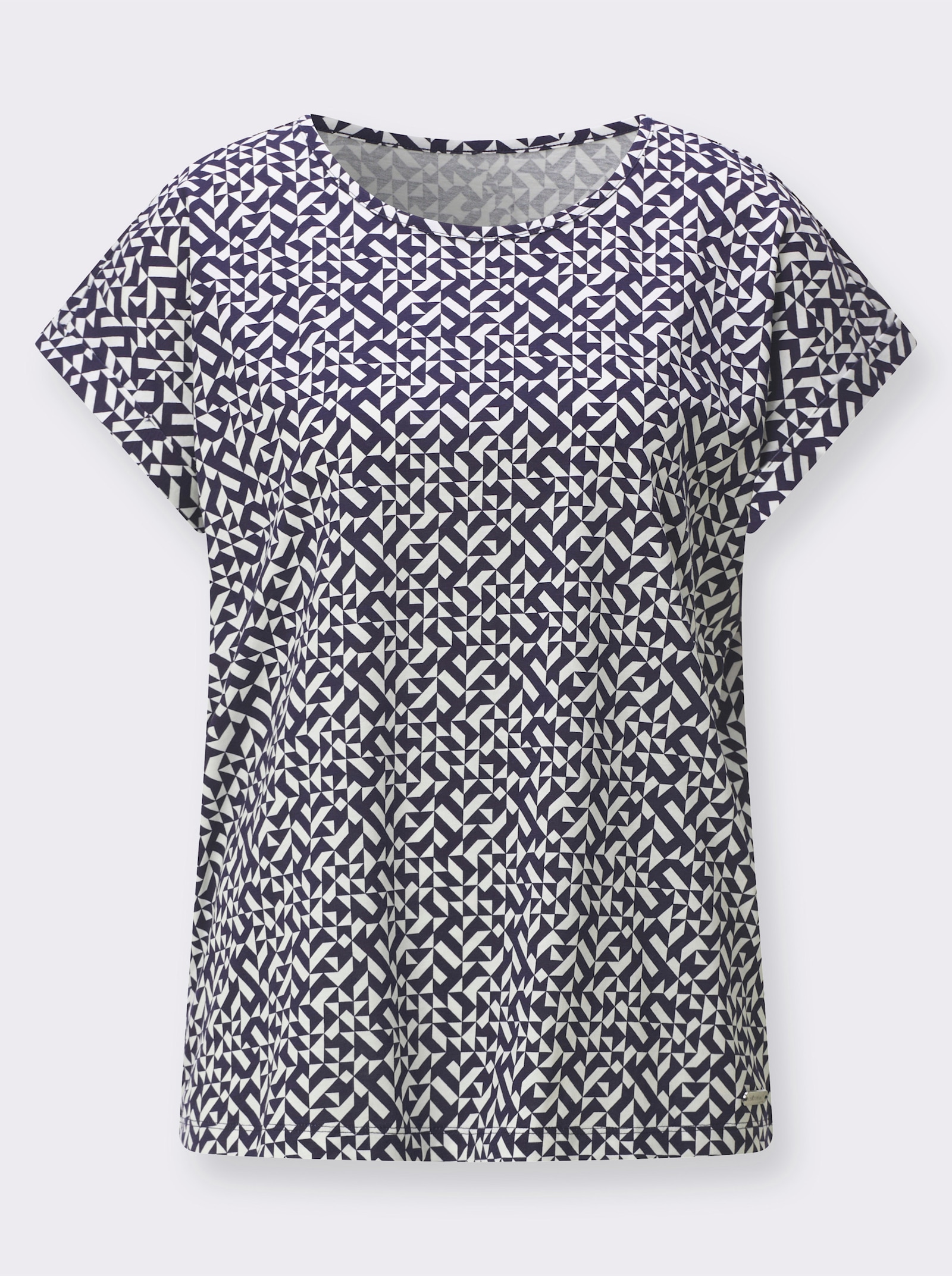 Print-Shirt mit paspeliertem Ausschnitt - marine-ecru
