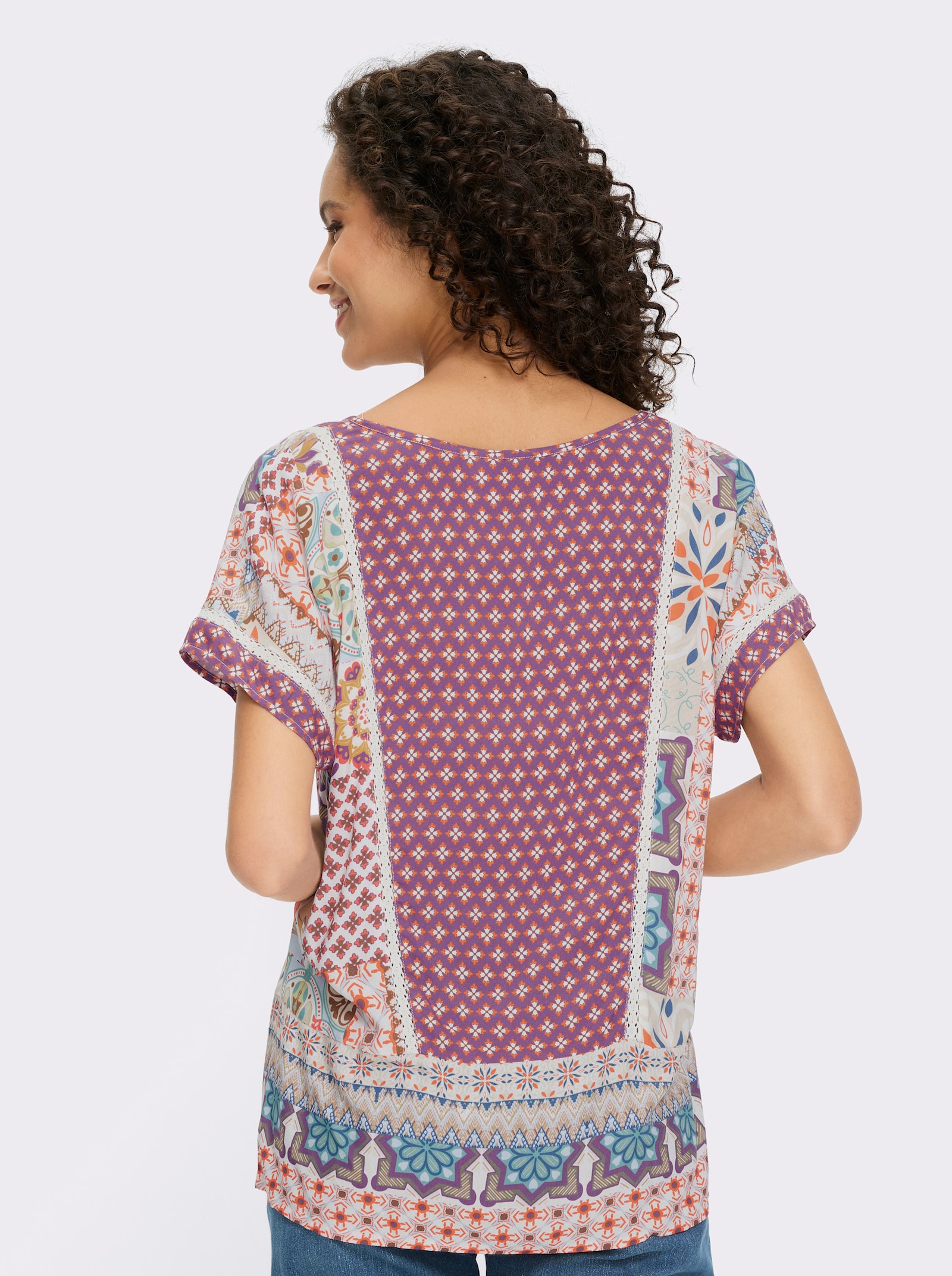 heine Druckbluse in Patch-Optik - terra-lila-bedruckt