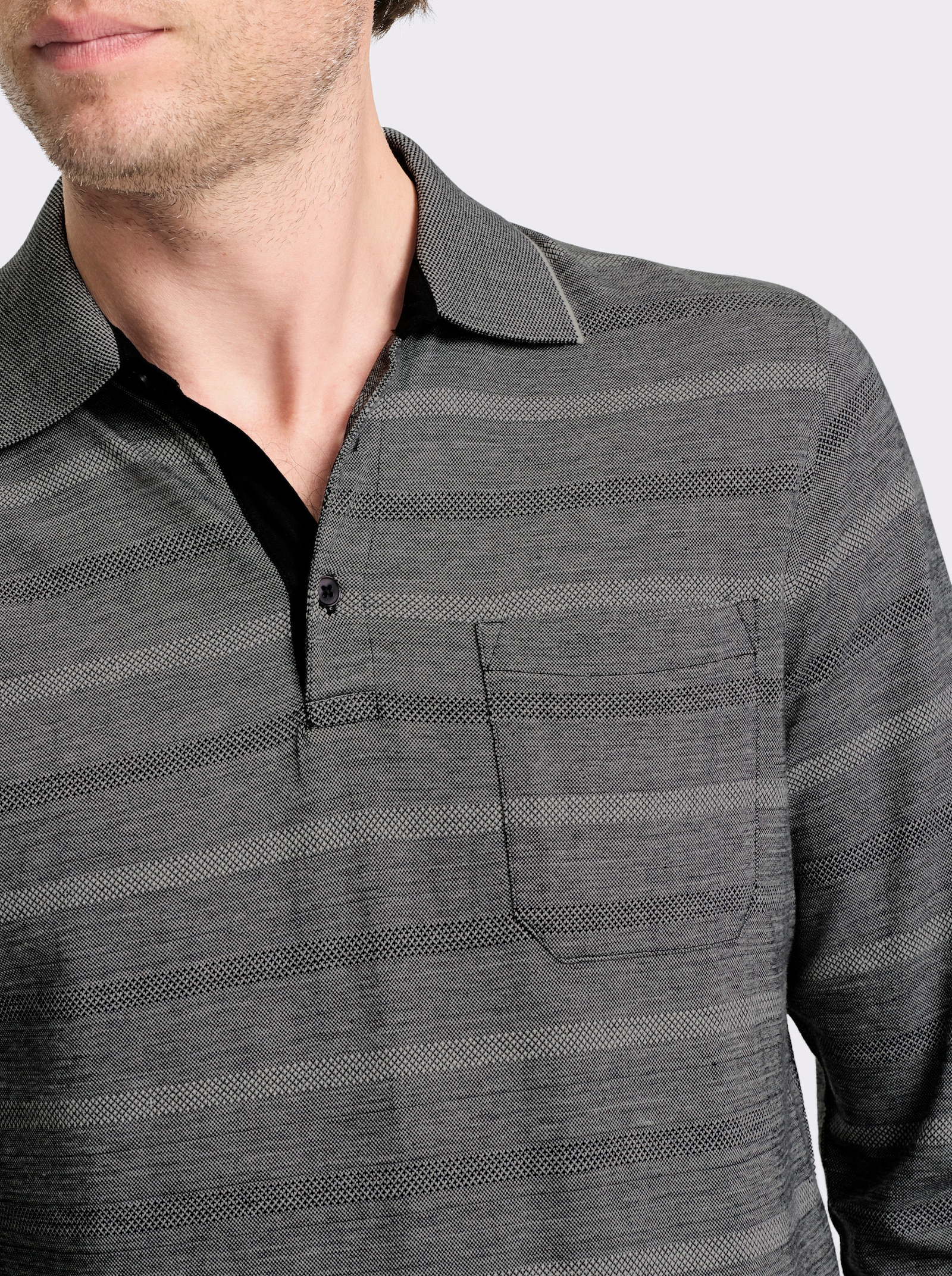 Marco Donati Langarm-Poloshirt mit Jacquard-Muster - hellgrau-gemustert