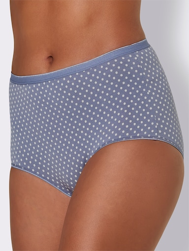 wäschepur Taillenslip mit Softgummi-Bund - 2x taubenblau-bedruckt + 1x taubenblau