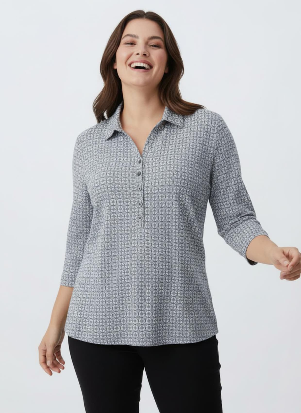 Schlupfbluse mit Minimal-Muster - marine-weiß-bedruckt