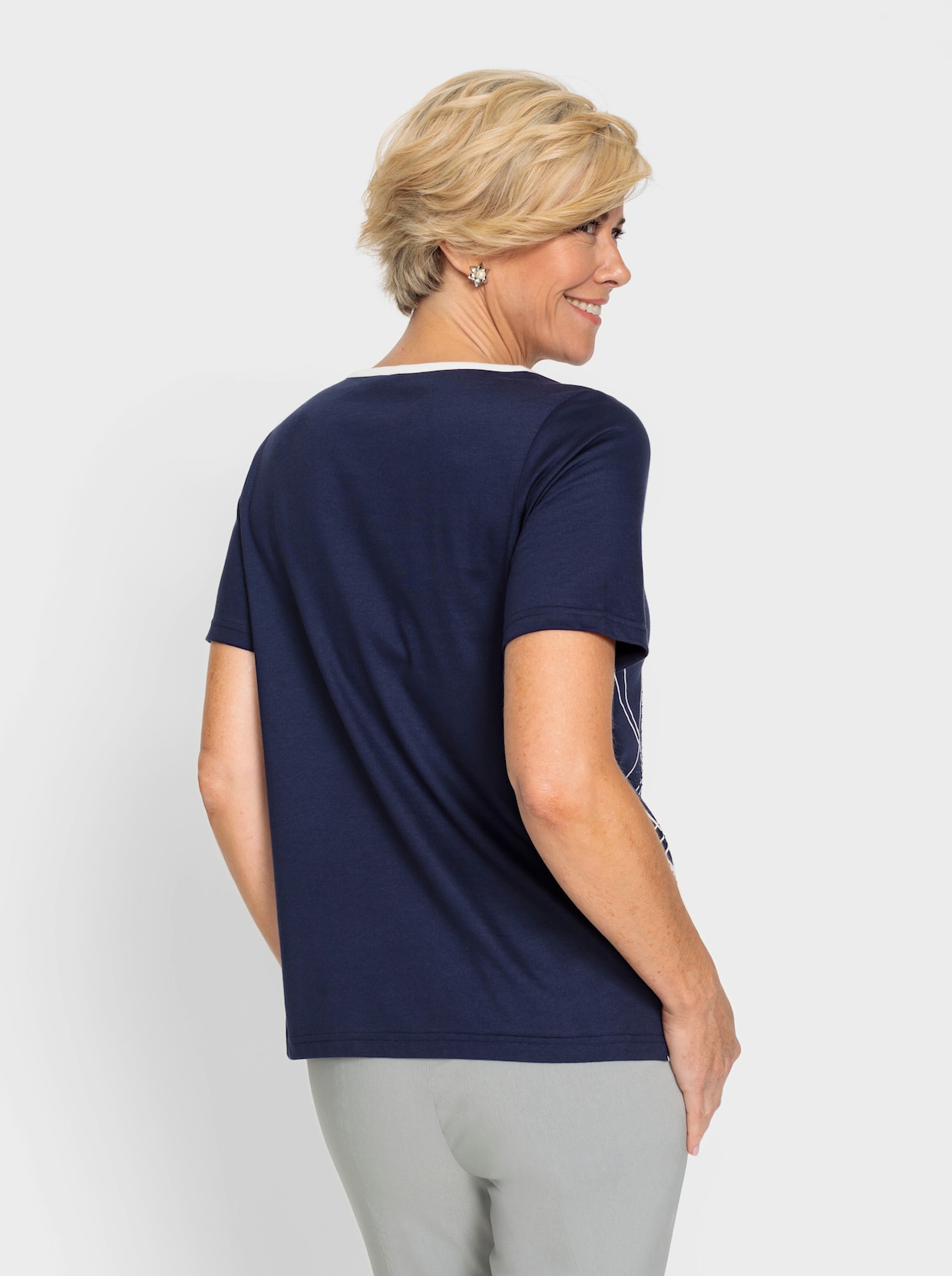 Shirt - marine-ecru-bedruckt