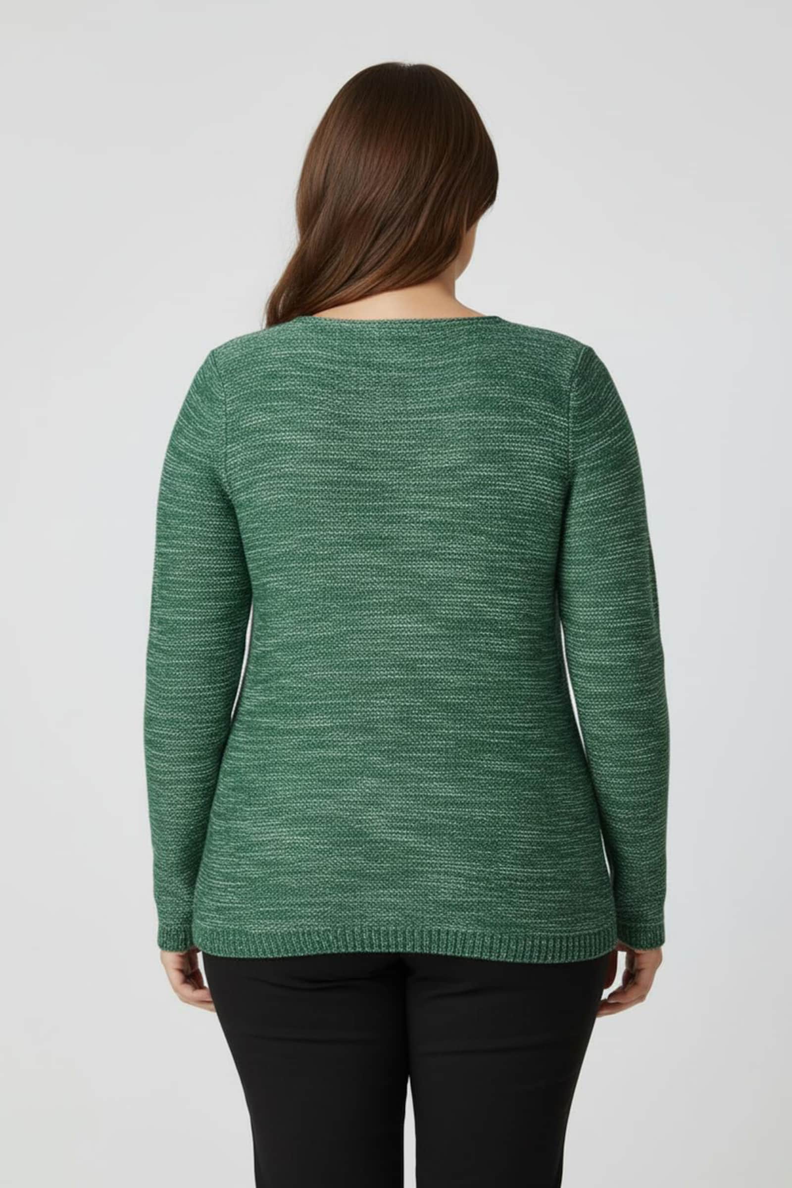 Rundhalspullover aus Melange-Strick - grün-meliert