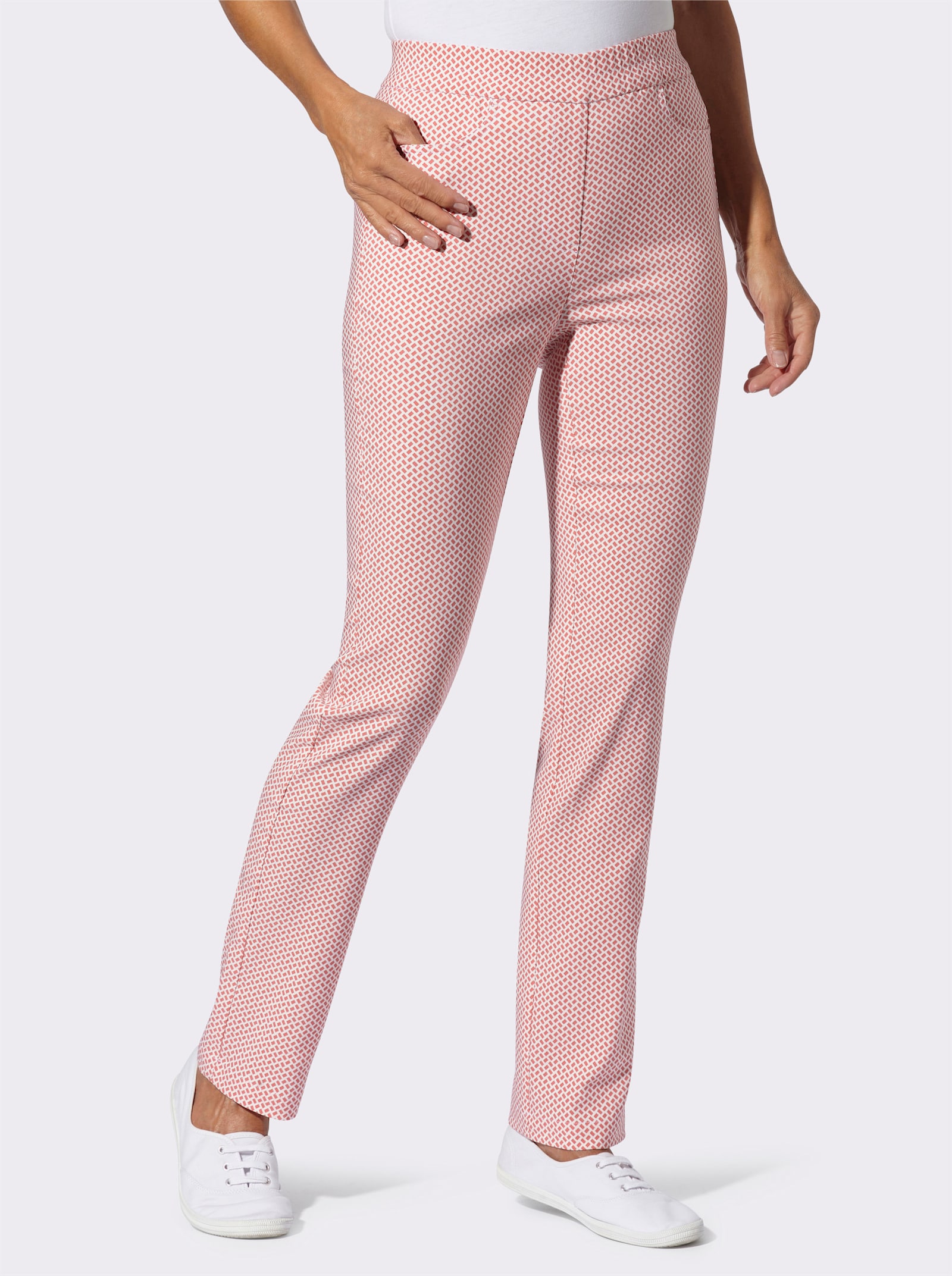 Schlupfhose mit Rundum-Dehnbund - flamingo-ecru-bedruckt