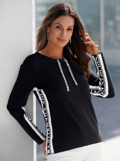 Pull - noir-écru à motifs