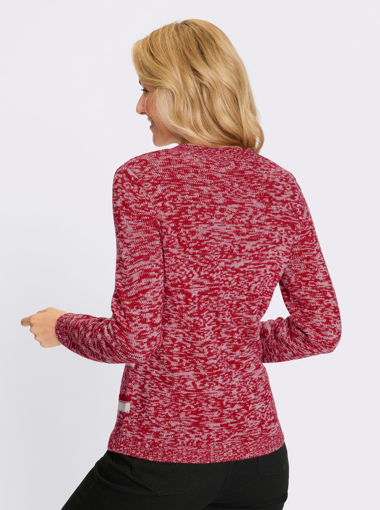 Langarm-Pullover - rot-weiß-gemustert