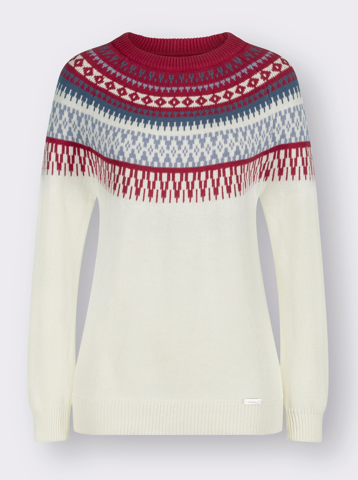 Norwegerpullover - ecru-kirsche-gemustert