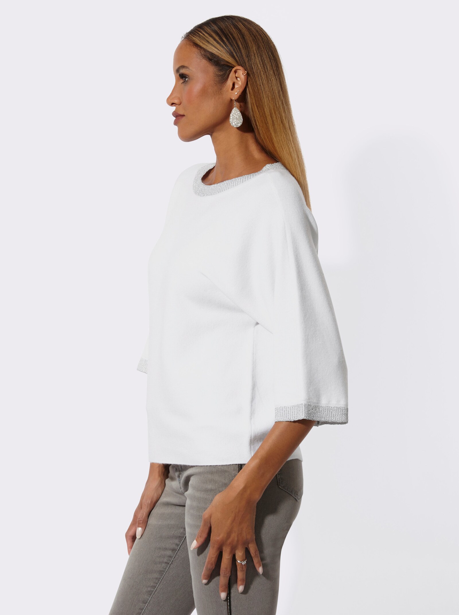 Fledermauspullover mit Glanzgarn - ecru