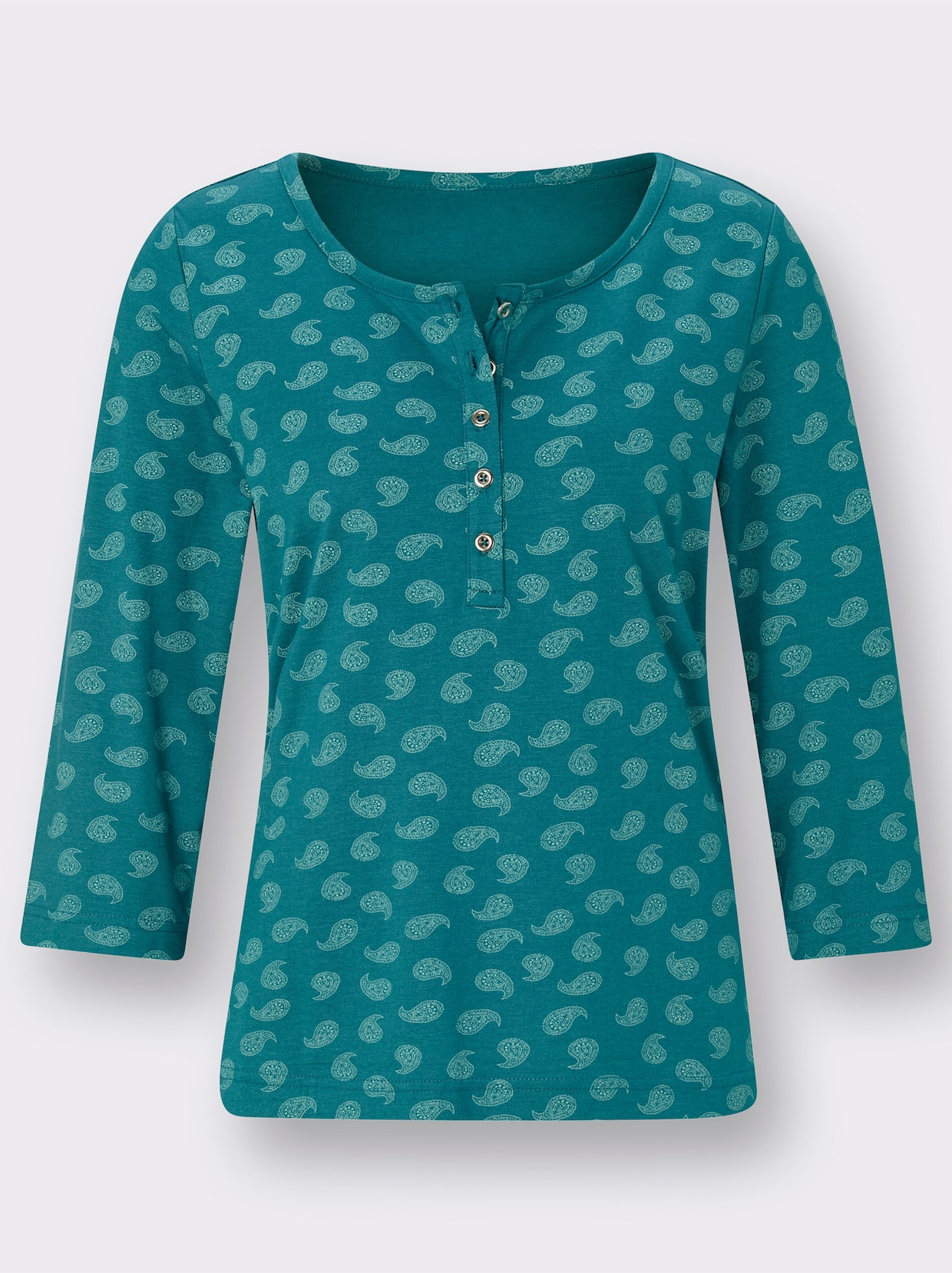3/4-Arm-Shirt - petrol-gemustert