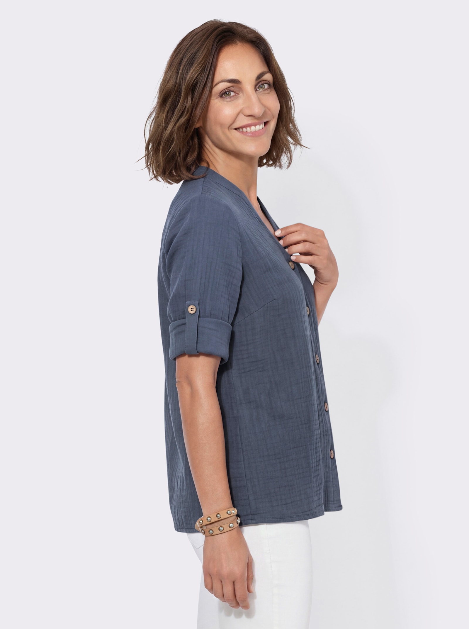 3/4-Arm-Bluse mit Krempelfunktion - rauchblau