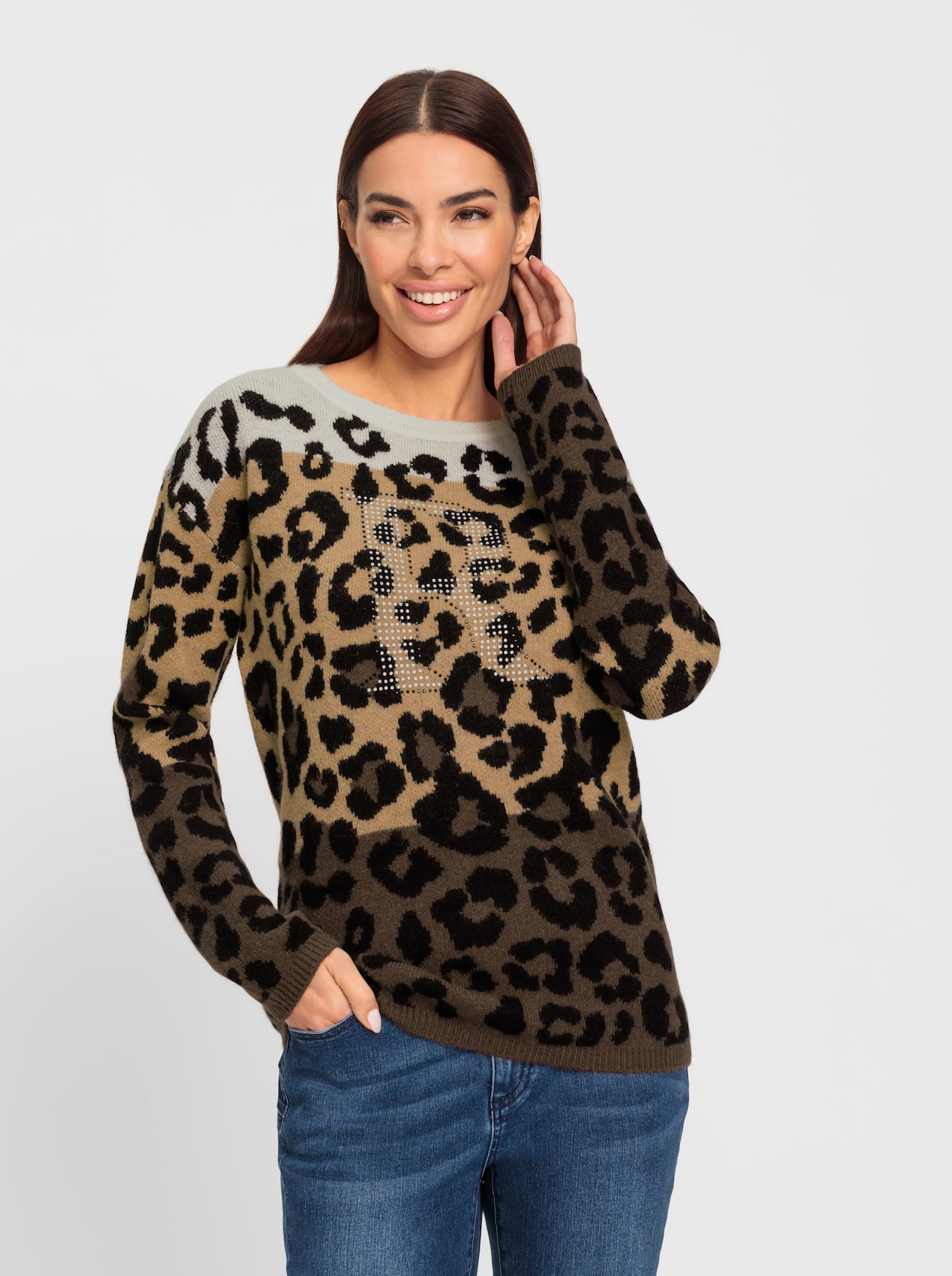 heine Jacquard-Pullover mit Leo-Dessin - schwarz-braun-gemustert