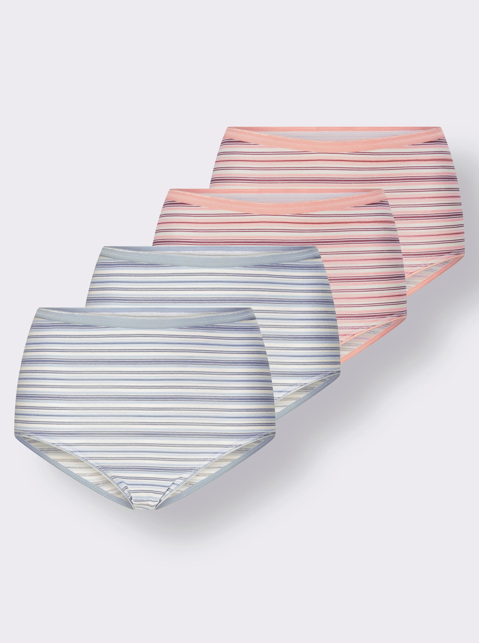 wäschepur Taillenslip mit kontrastfarbigen Abschlüssen - 2x rosenquarz-gestreift + 2x eisblau-gestreift