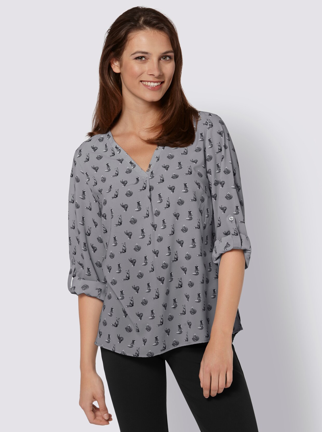 Blouse met lange mouwen - steengrijs/zwart bedrukt