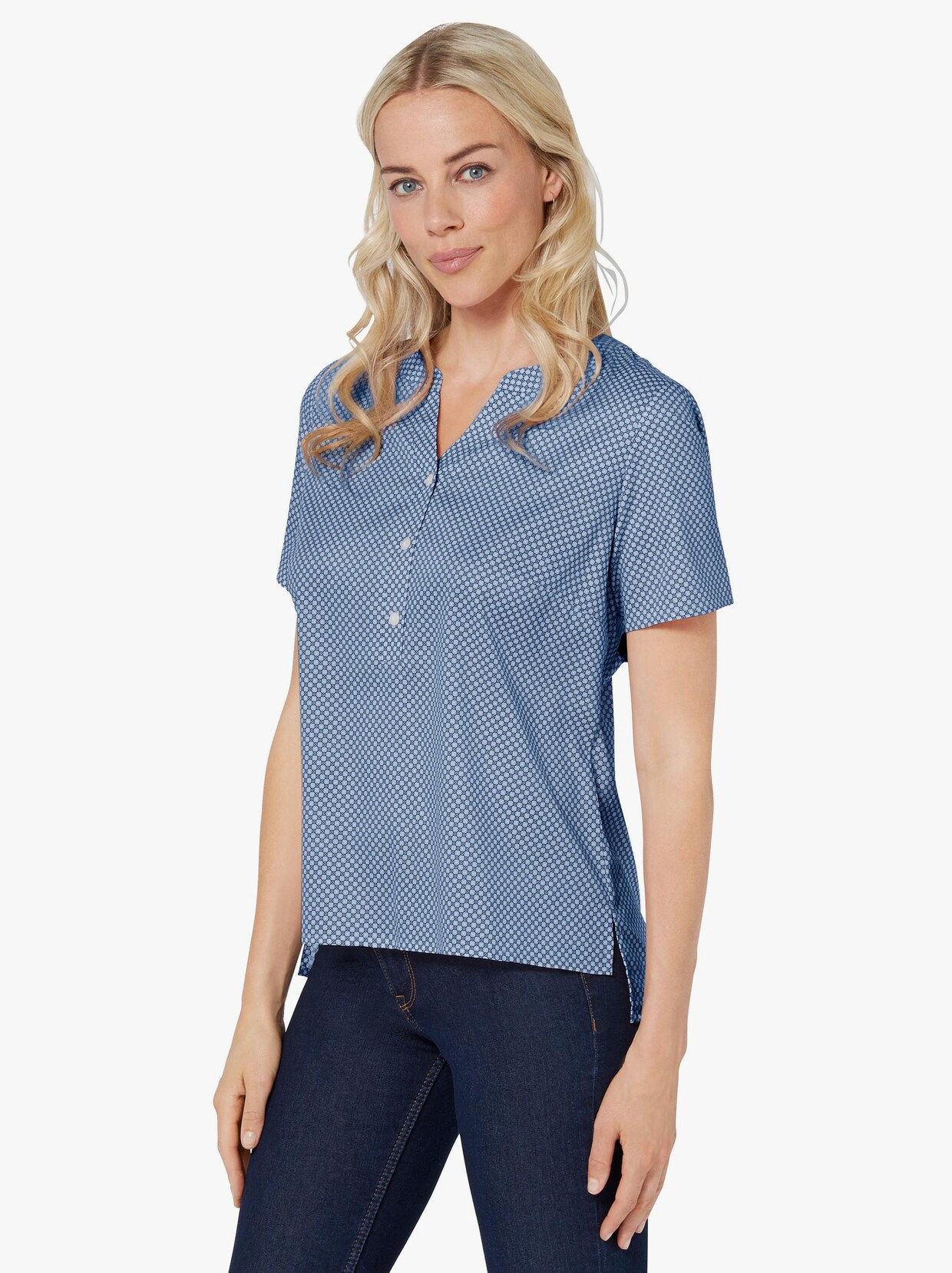 Comfortabele blouse - bleu geprint