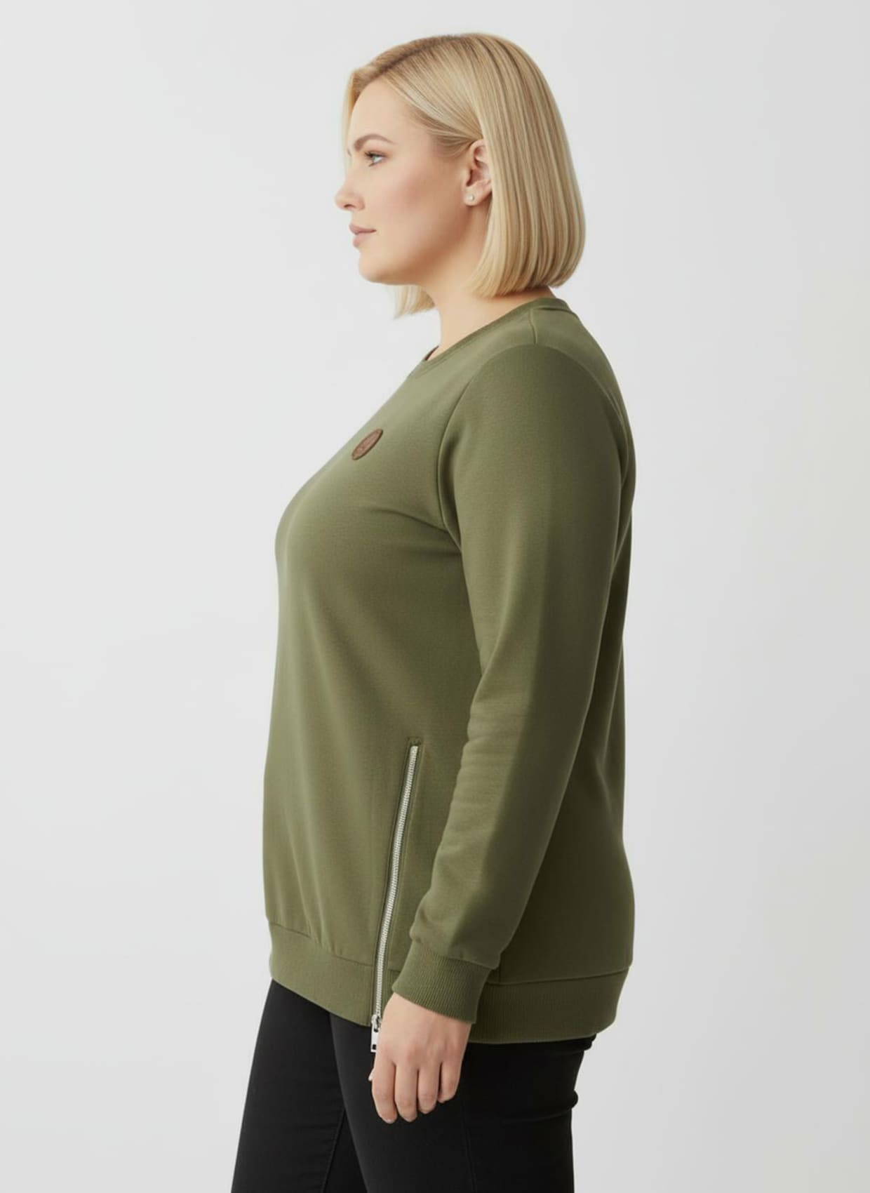 Sweatshirt mit Rippbündchen - oliv