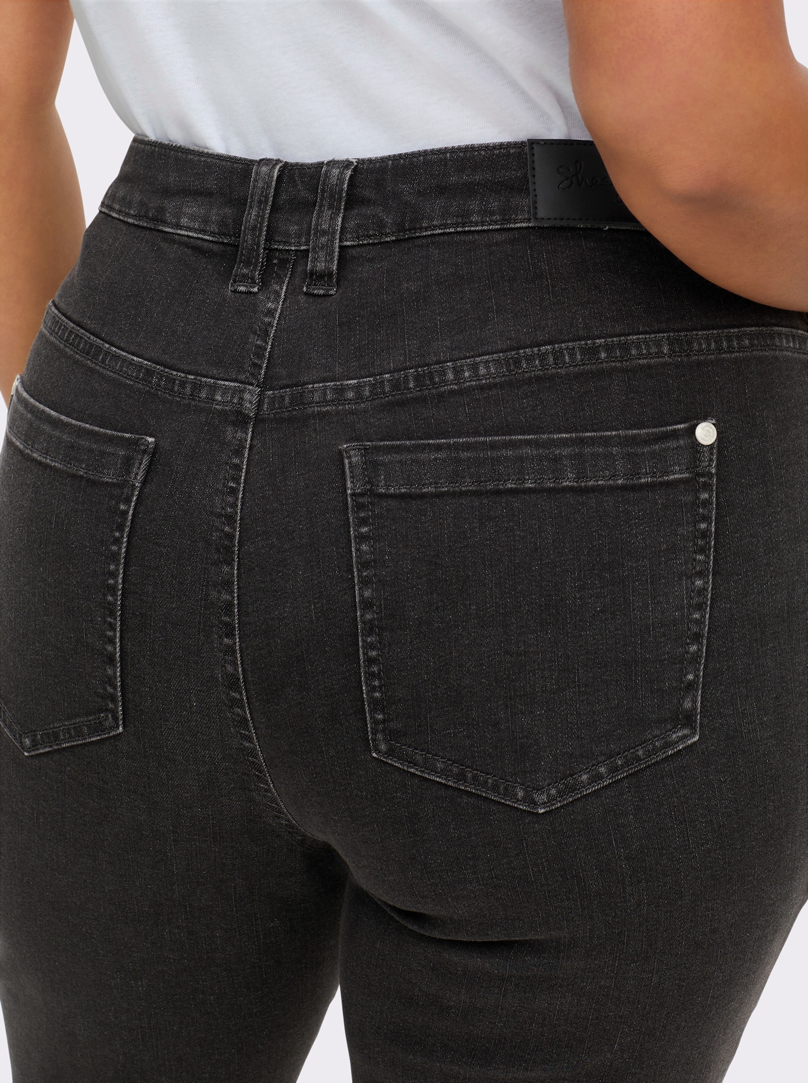 sheego Jeans met verstevigde band en knoopsluiting - grafiet denim