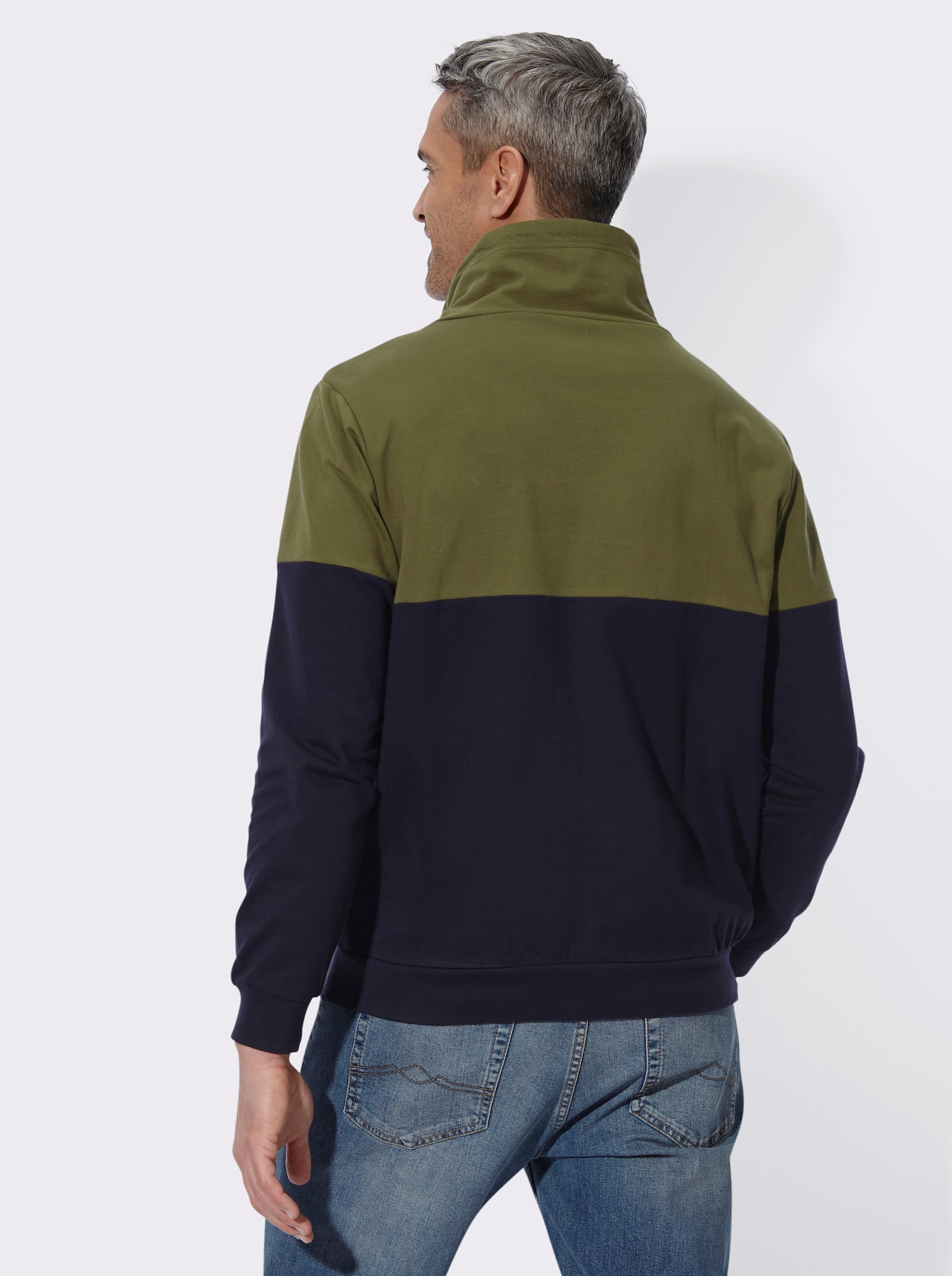 Sweatshirt mit überlappendem Stehkragen - oliv-marine