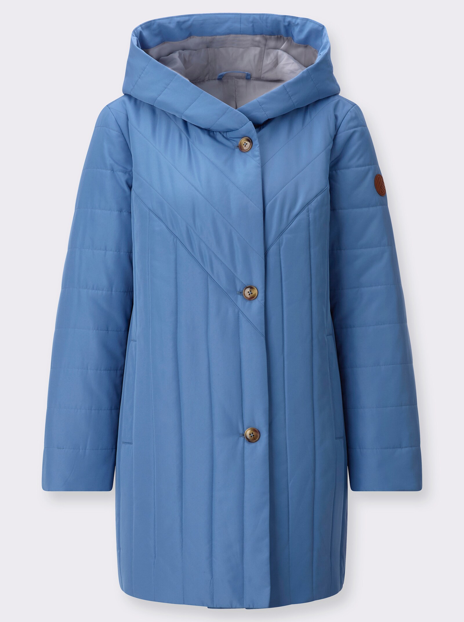 Steppjacke mit Kapuzenkragen - mittelblau