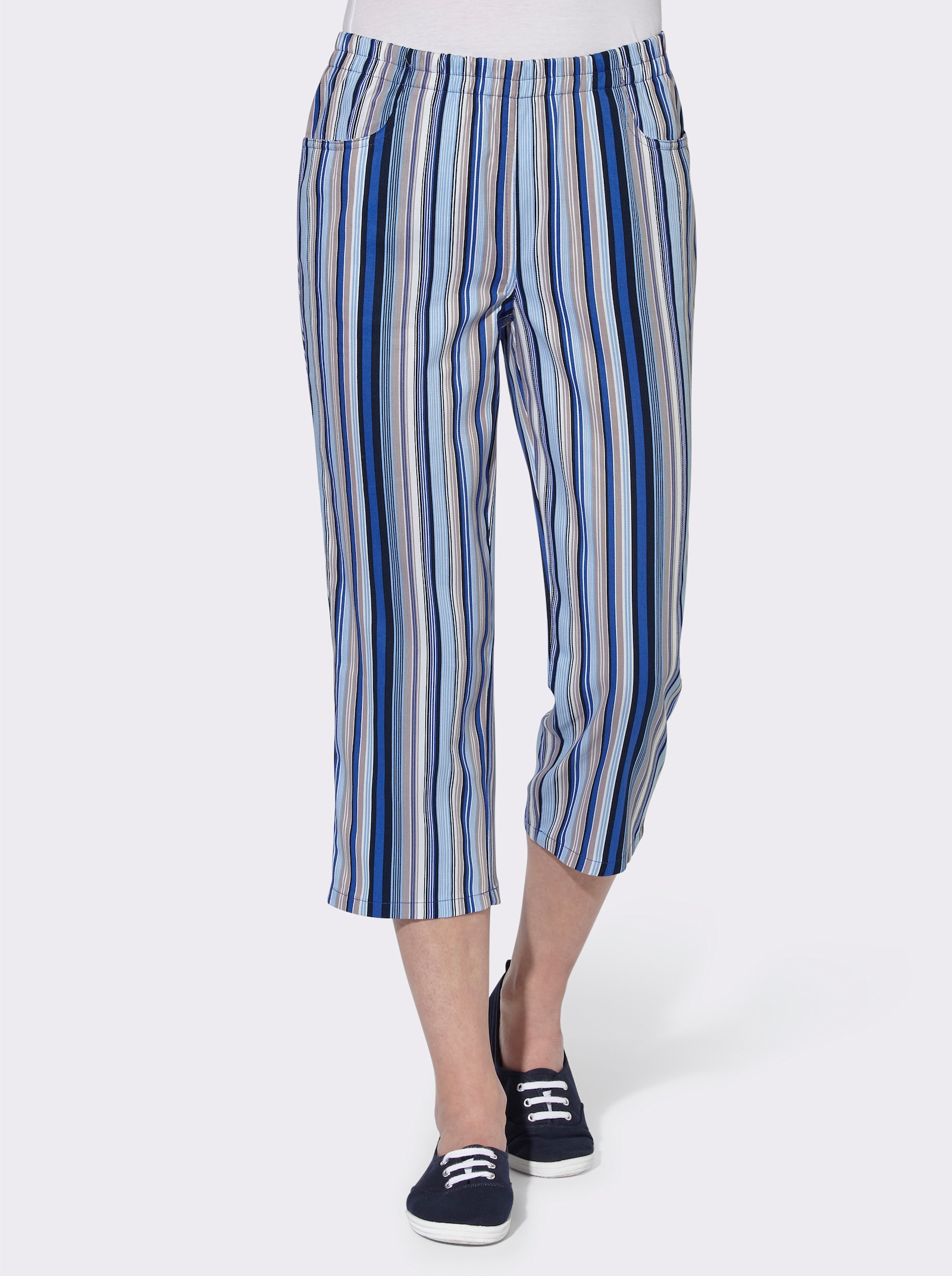 Caprihose aus reiner Baumwolle - jeansblau-gestreift