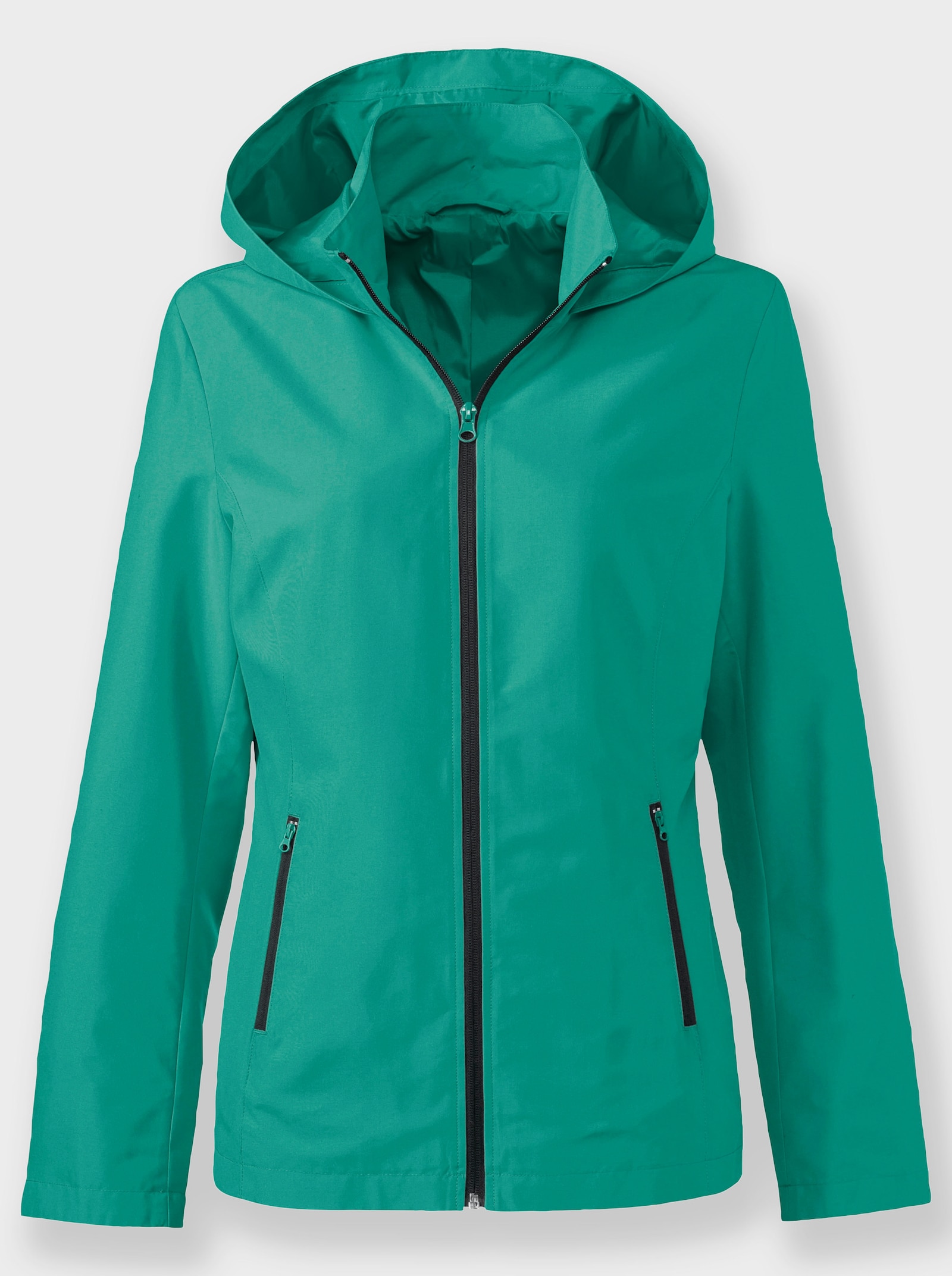 Kapuzenjacke mit Kontrast-Reißverschluss, gefüttert - smaragd