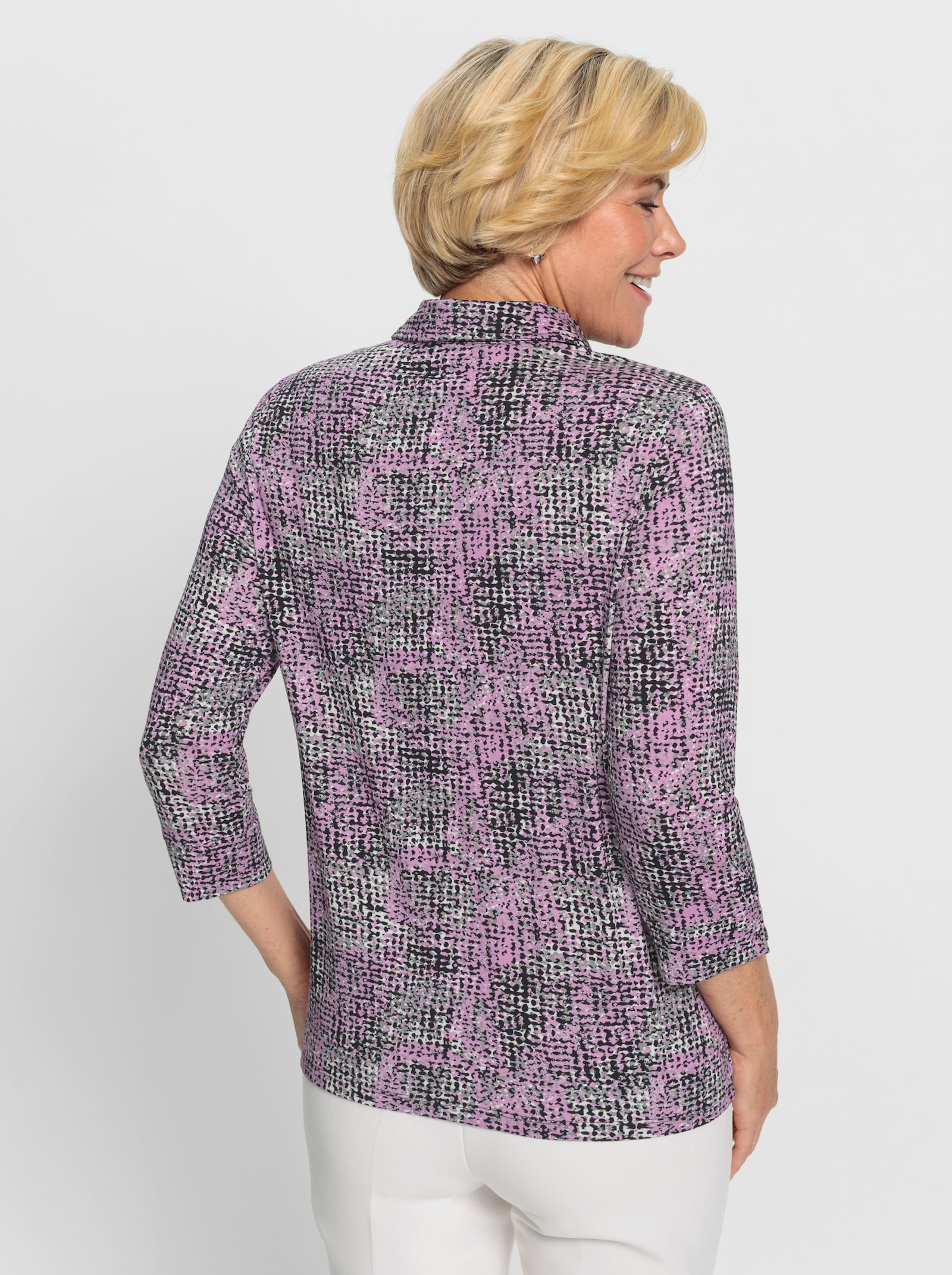 Poloshirt in fantasierijk dessin - orchidee/ecru bedrukt