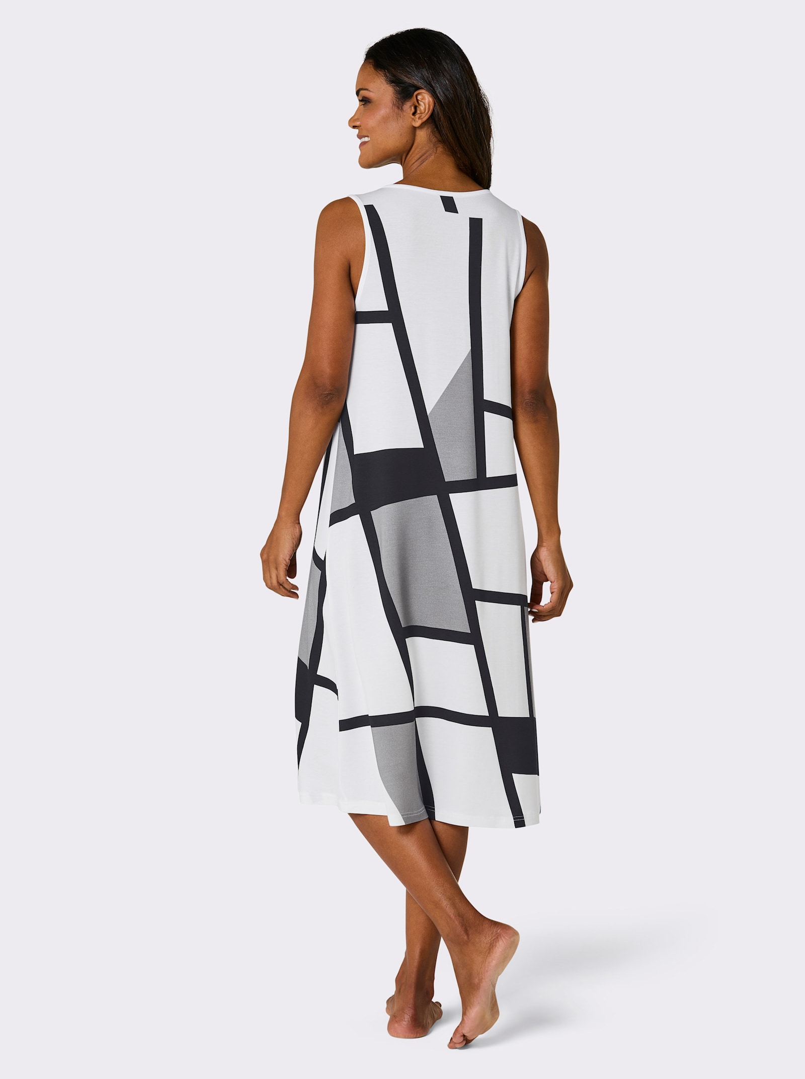 feel good Sommerkleid mit Grafik-Druck - weiß-schwarz