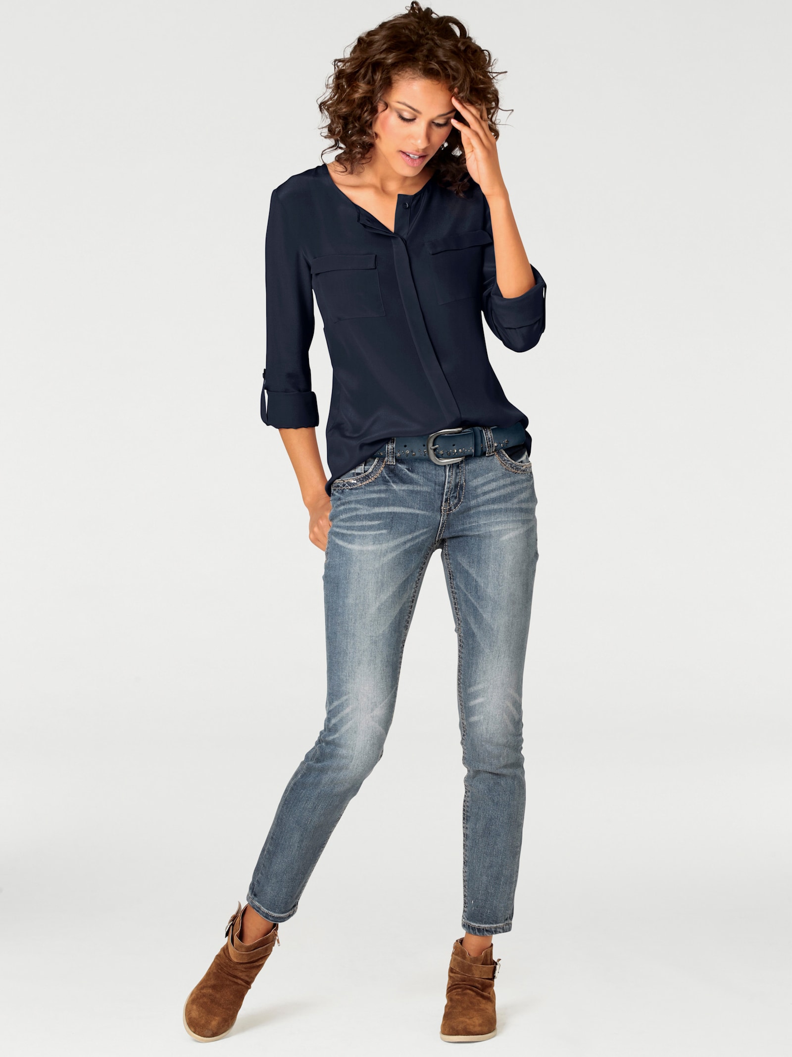 heine Seidenbluse mit mattem Glanz - marine