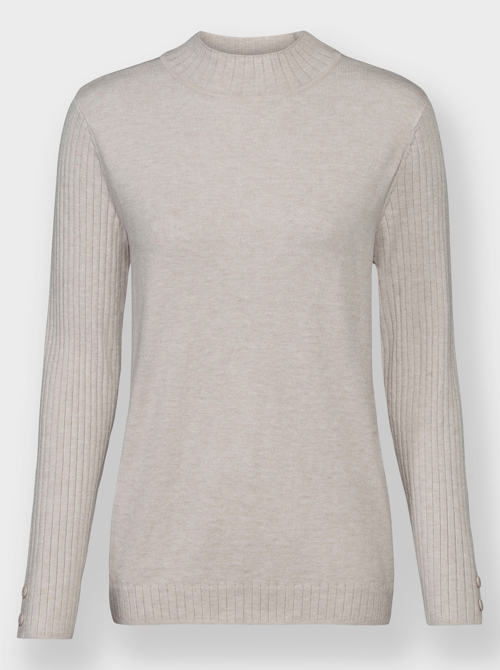 Stehkragenpullover mit Zierknöpfen - hellgrau-meliert