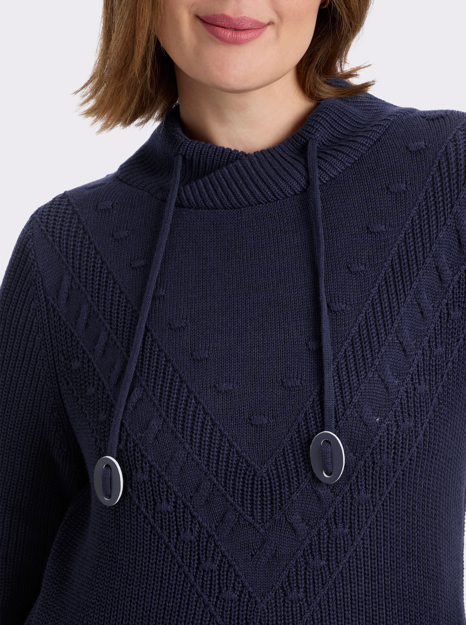 Strickpullover mit überlappendem Stehkragen - marine