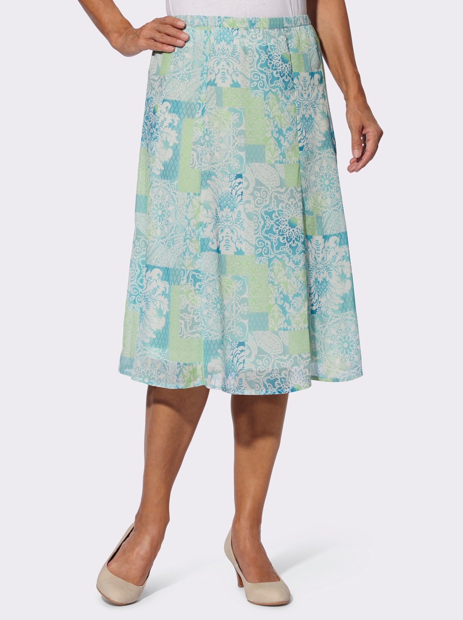 Bahnenrock mit floralem Dessin - kalkmint-hellgrau-bedruckt