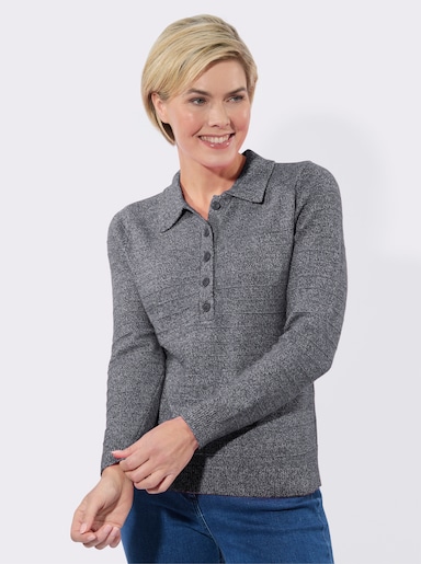Polopullover in melierter Optik - schwarz-ecru-meliert