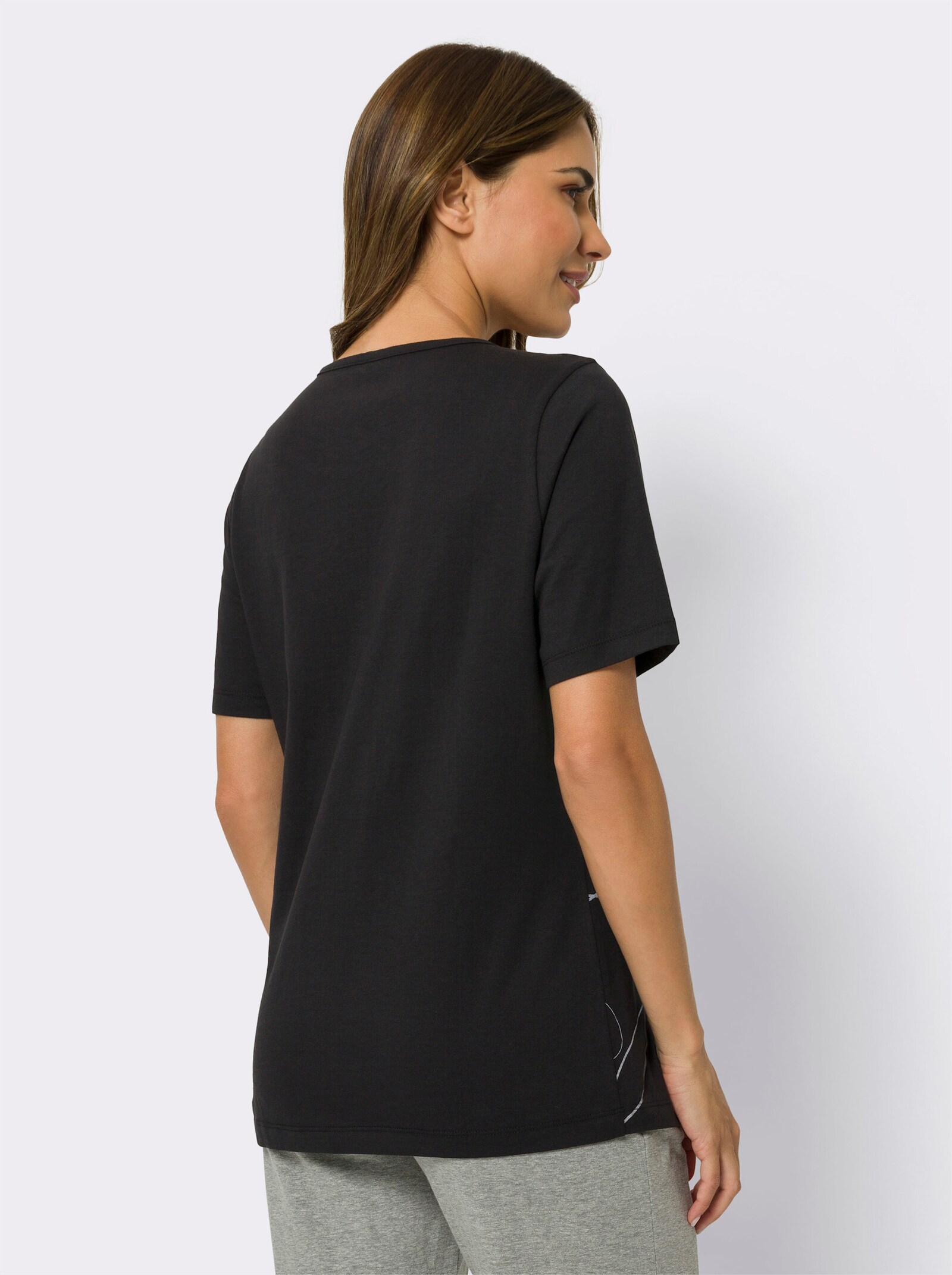 Vrijetijdsshirt van katoen - zwart/lichtgrijs bedrukt