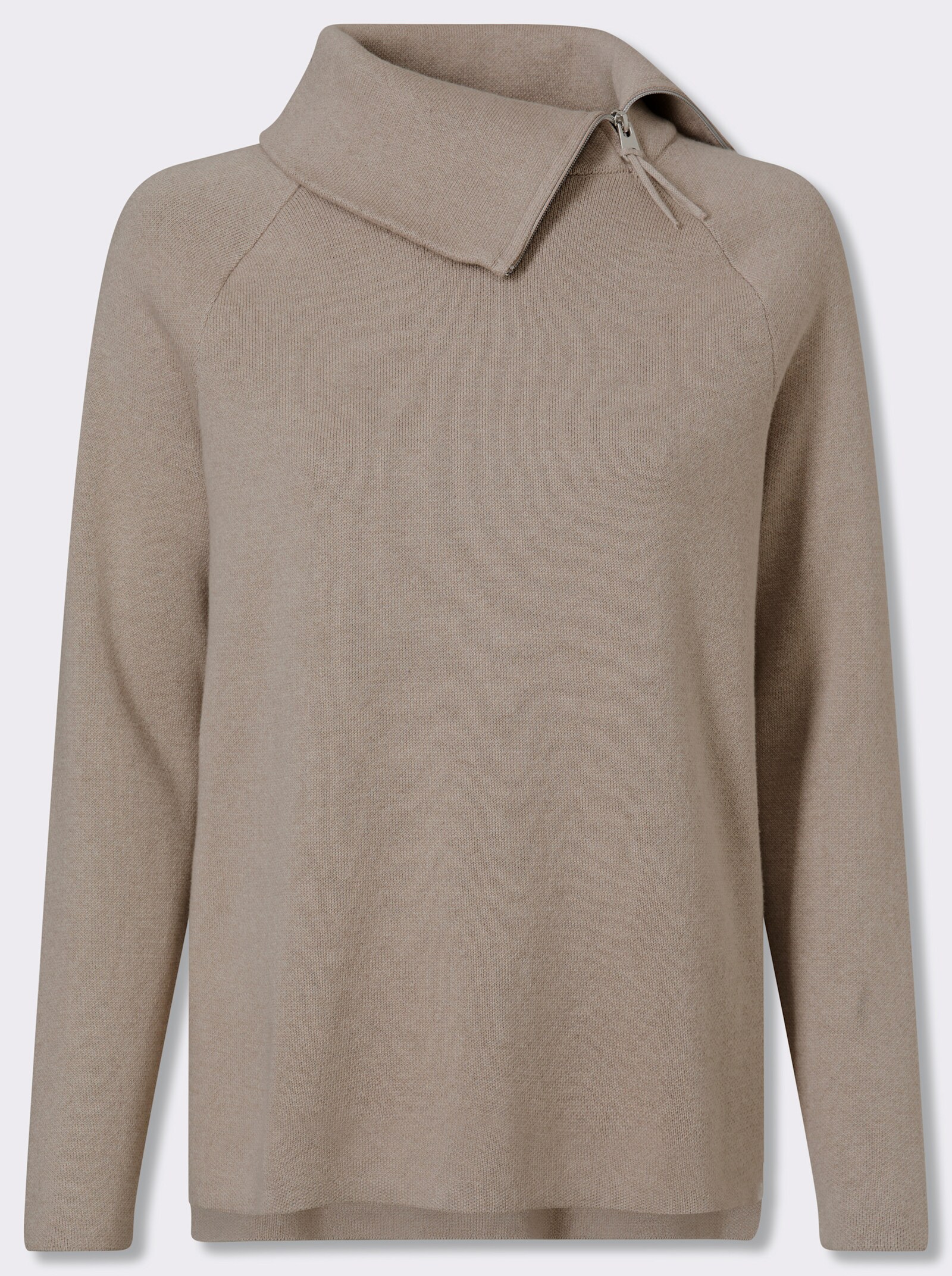 heine Langarm-Pullover mit Reißverschluss - sesam-meliert