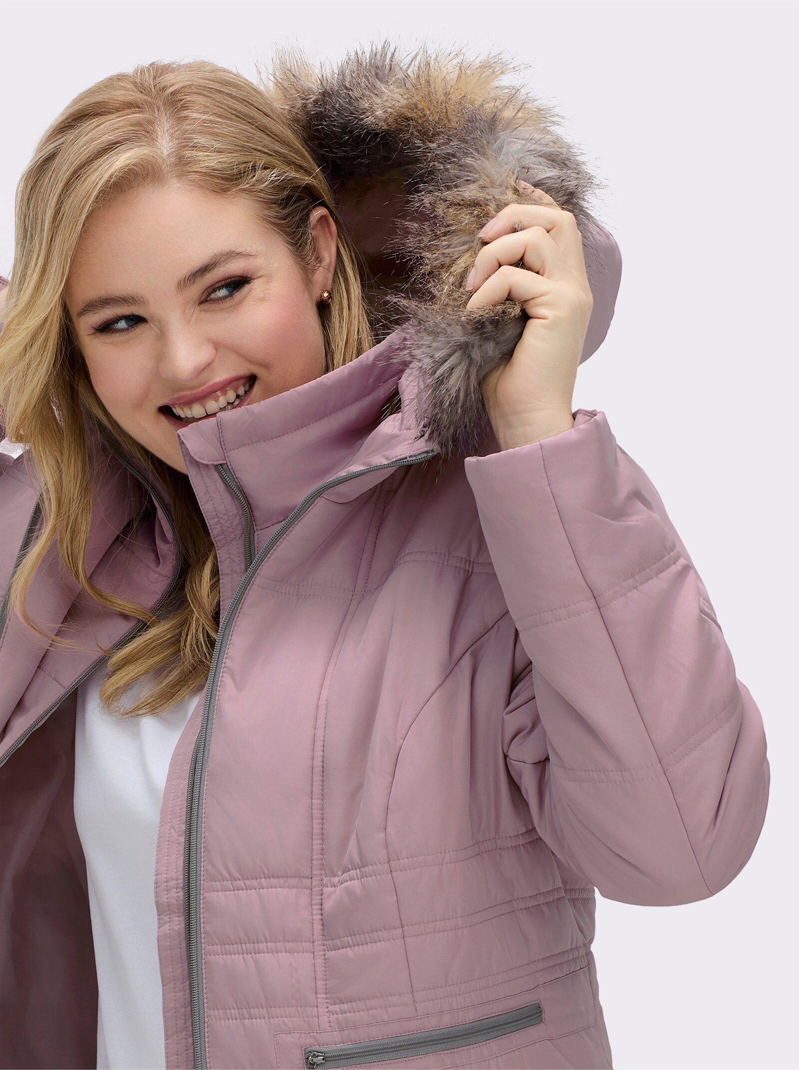 Steppjacke mit abnehmbarer Kapuze, wattiert - mauve