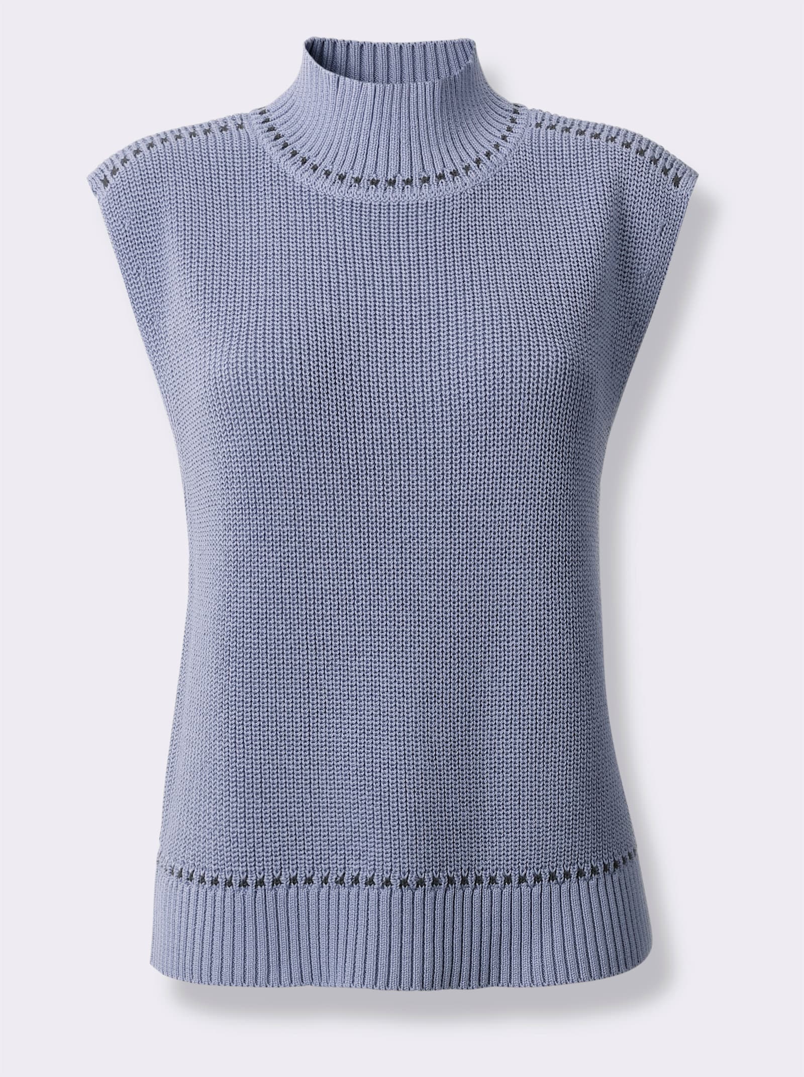 Slip-over met contrasterend breipatroon - duivenblauw