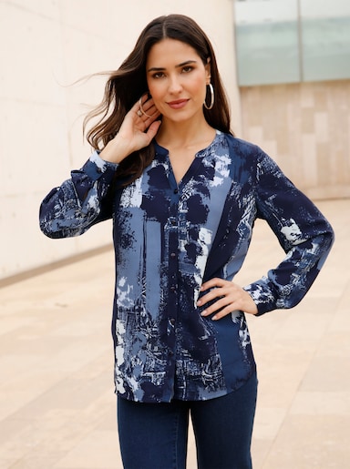 Blouse met lange mouwen - marine/rookblauw bedrukt