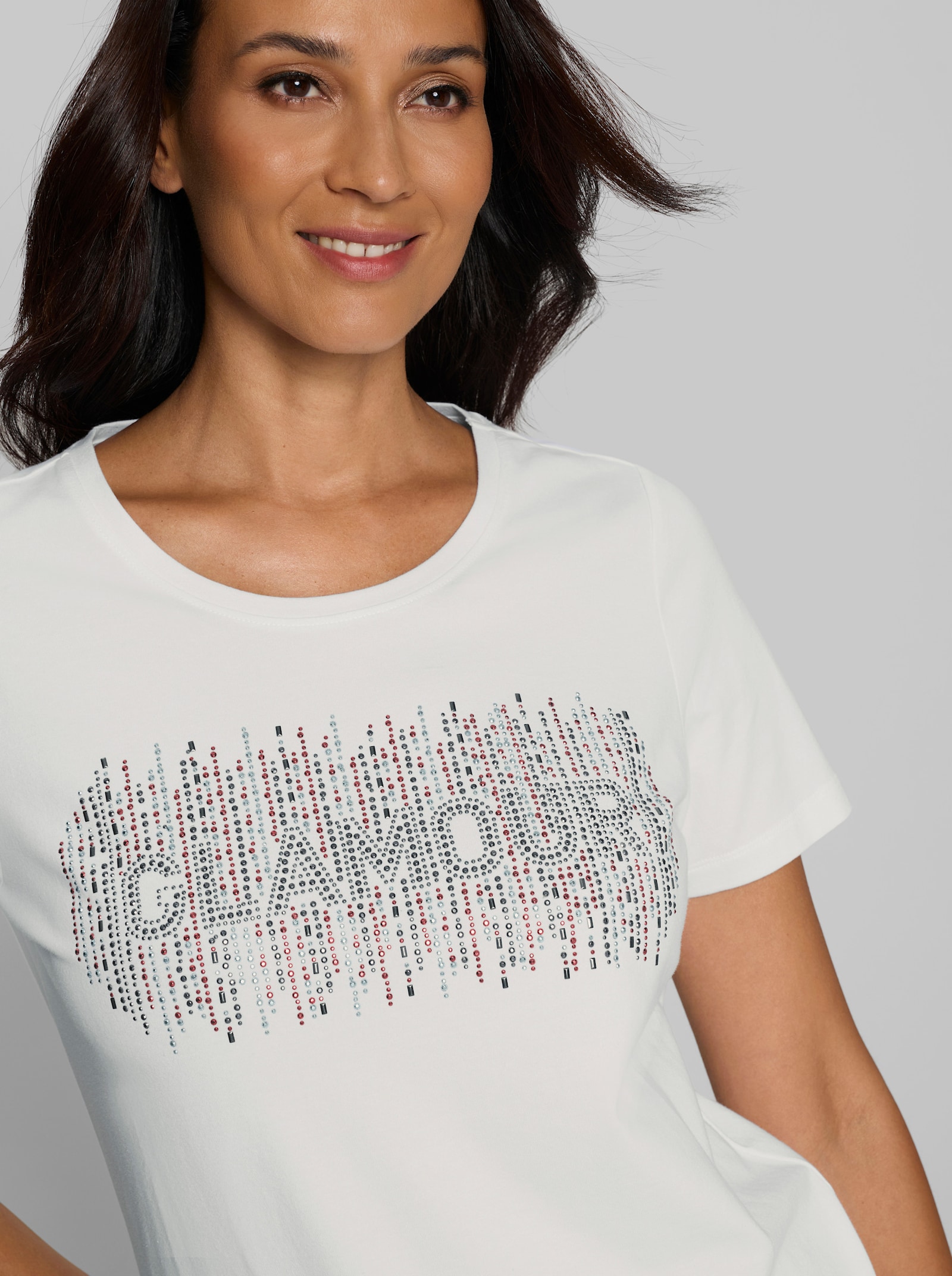 heine Kurzarmshirt mit Ziersteinchen - weiß