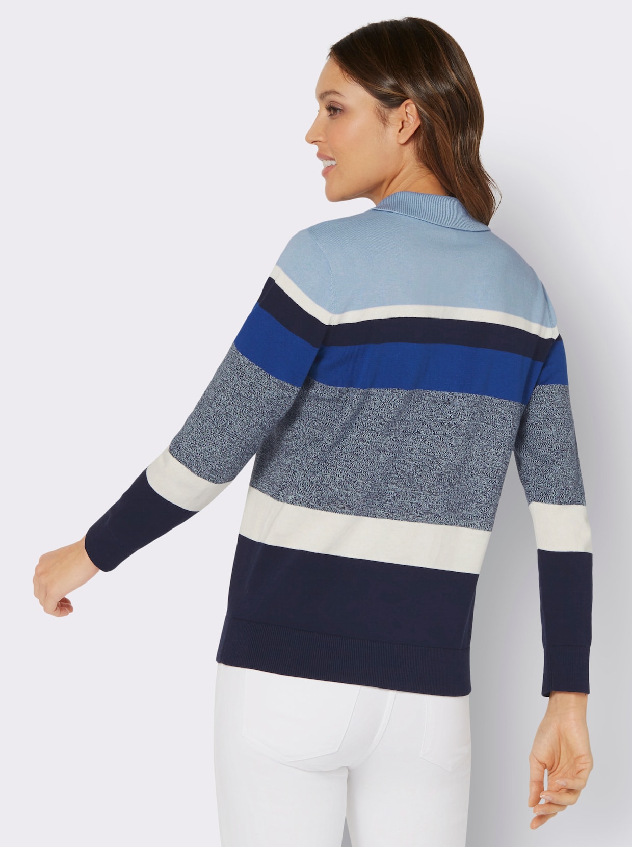 Polopullover - marine-eisblau-gestreift