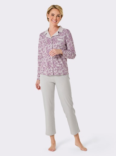 wäschepur Schlafanzug - steingrau-hellgrau-bedruckt